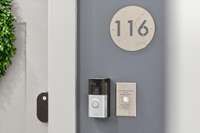 There is an audio-visual door alert system as well as a Ring doorbell/camera