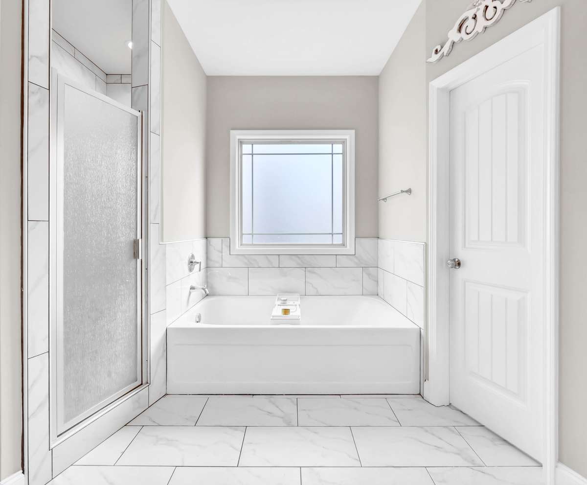 Garden tub in bright bathroom