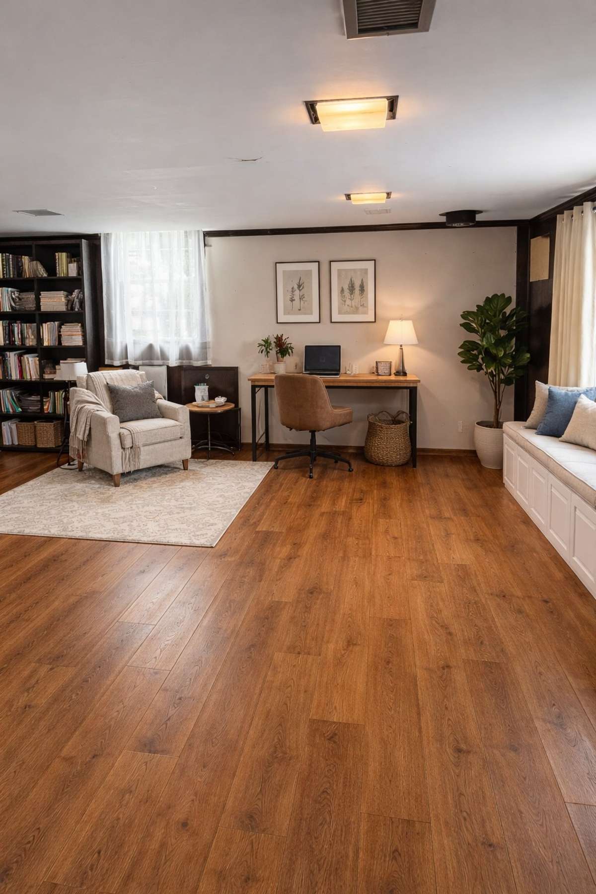 Virtually staged to show options for the flex room