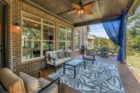 Covered back patio has gas hookup