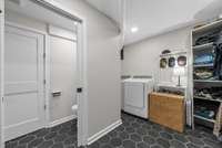 Walk-in closet with laundry room- basement level