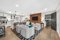 Basement Level Seating area (or dining room) with custom kitchen