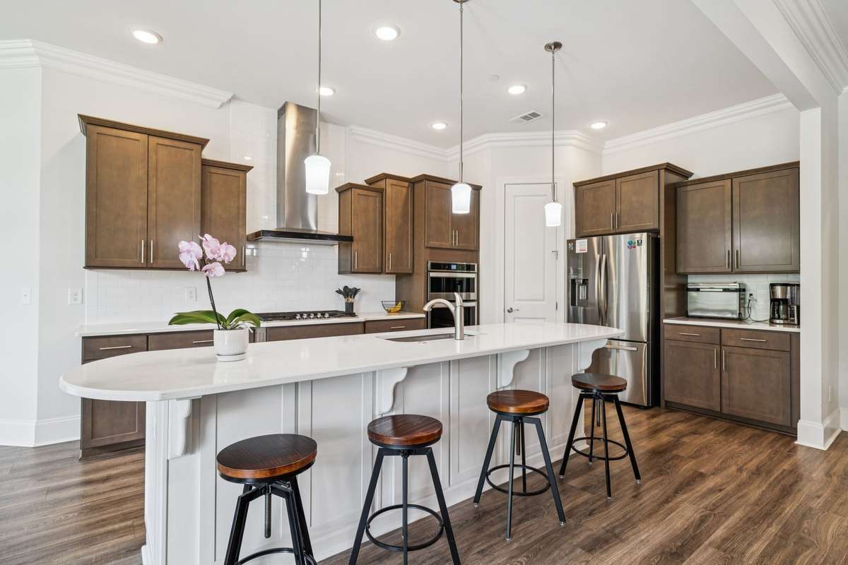 Spacious island that will accommodate up to five or six counter-height barstools.