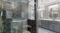 Oversized tile shower with built in seat