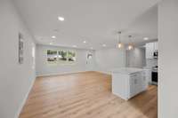 A view toward the living area from the dining area.