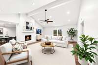 The living room offers generous space, easily accommodating a full furniture layout while still feeling open and inviting