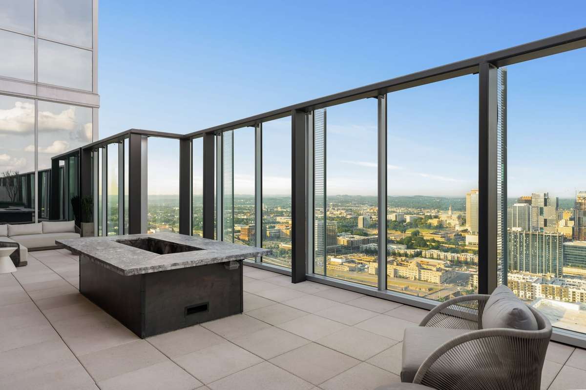Gas fireplace accompanied by beautiful views of the city