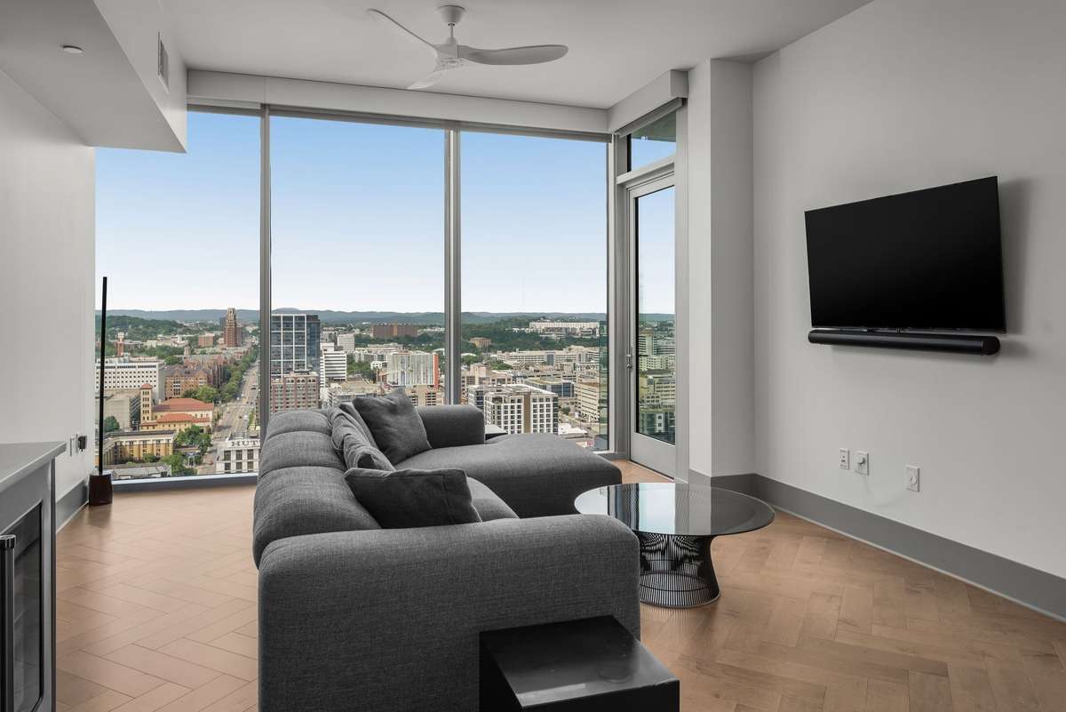City view overlooking West End/Midtown through floor-to-ceiling windows