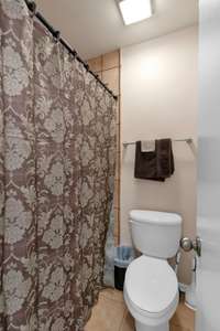 Separate walk-in shower and toilet area for main bathroom for privacy.