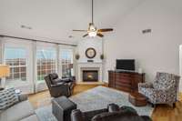 There's plenty of light to enjoy with this wall of windows overlooking your outdoor courtyard.