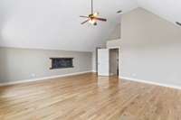 The bonus room is located on the main level with vaulted ceilings.