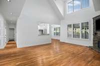 View from the great room showcasing architectural details, abundant windows, and open sightlines.