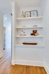 A closer view of the built-in shelves in the kitchen