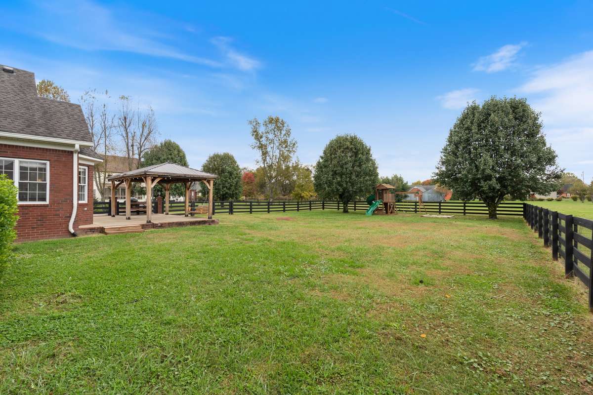 A portion of the backyard is fenced,