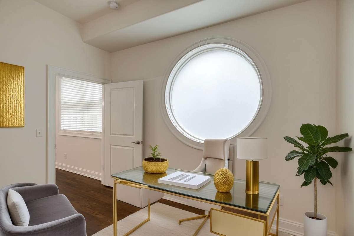 This main level bedroom or office space has direct access to the full bath with walk-in tile surround shower.