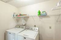 Great space for storage and cleaning supplies alongside your washer and dryer!