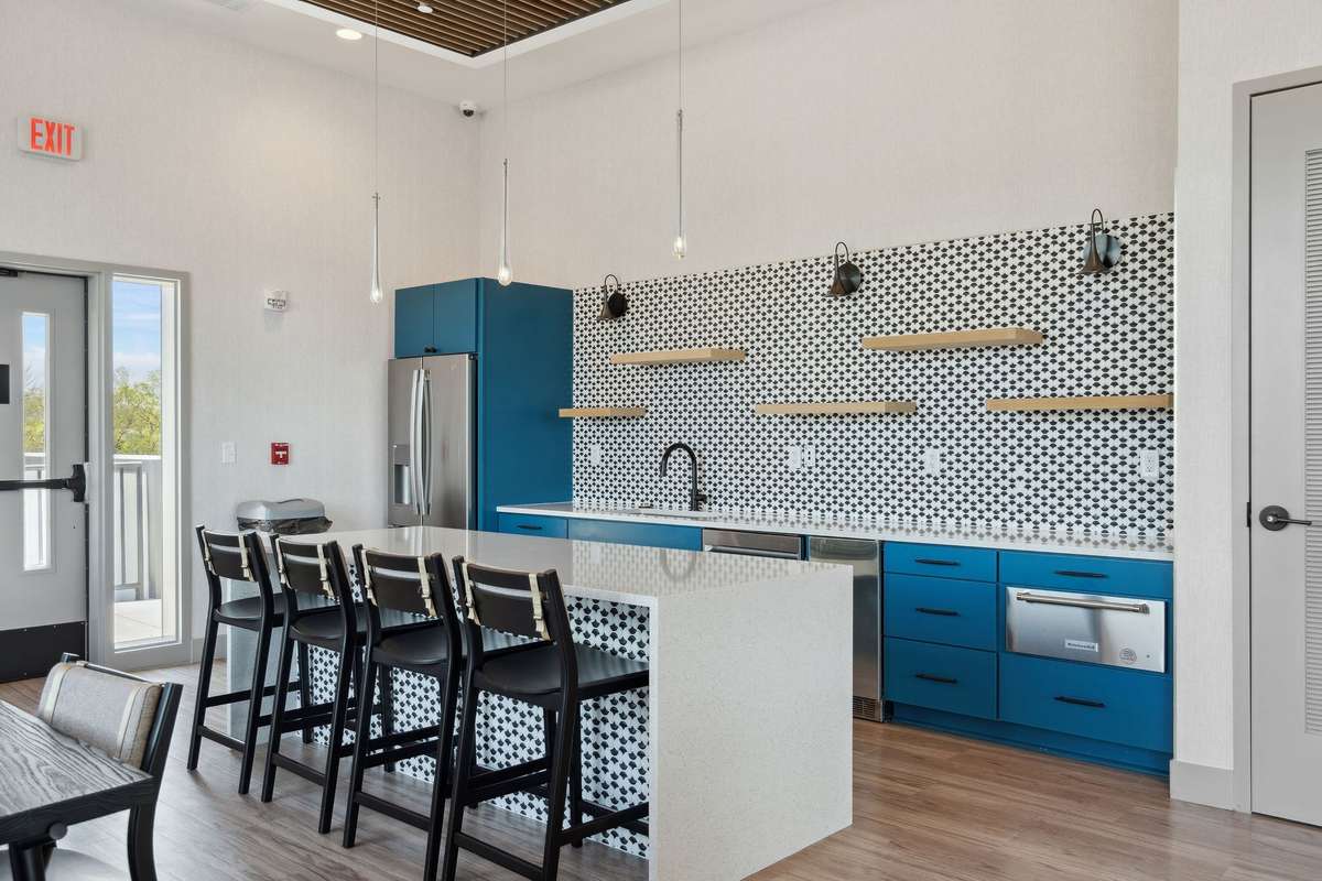 5th Floor amenity catering kitchen with great views of the Nashville Skyline.