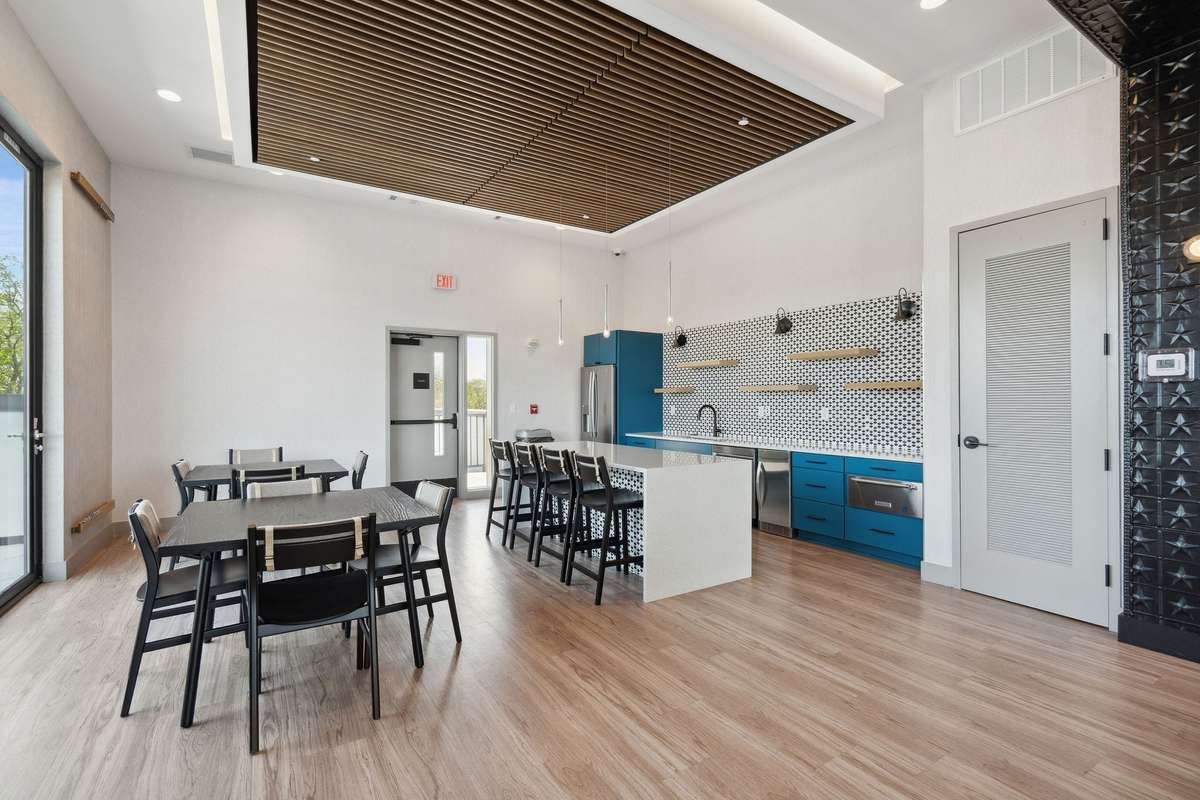 5th Floor amenity area catering kitchen with great views of the Nashville Skyline.