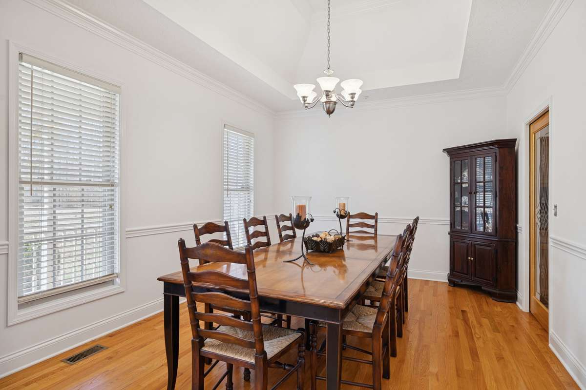 Large formal dining will easily accommodate 8-10 top table.
