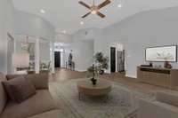 Virtually staged Great Room adjacent to the formal dining area