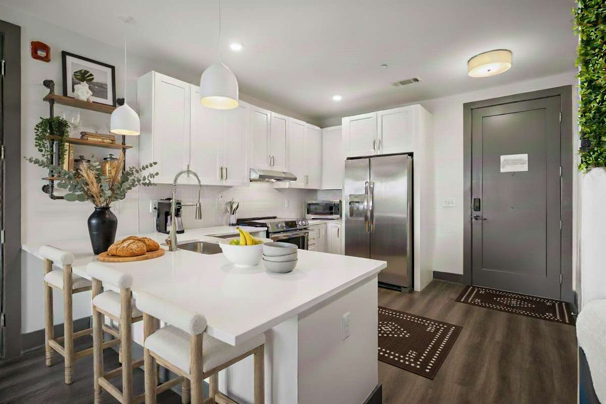 Virtually staged kitchen.