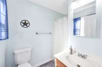 Another full bath on the main floor with a single vanity sink.  715 Pine Ridge Rd Lexington TN 38351