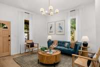 A closer look at the living room, featuring its abundant light.