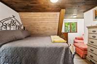 There is a reading nook or an extra place to relax.