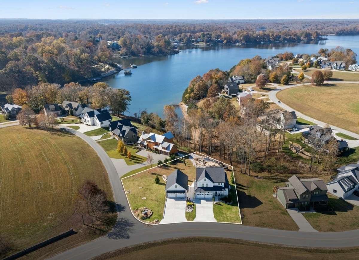 Birds-eye view showcasing the great lot and modern community setting.