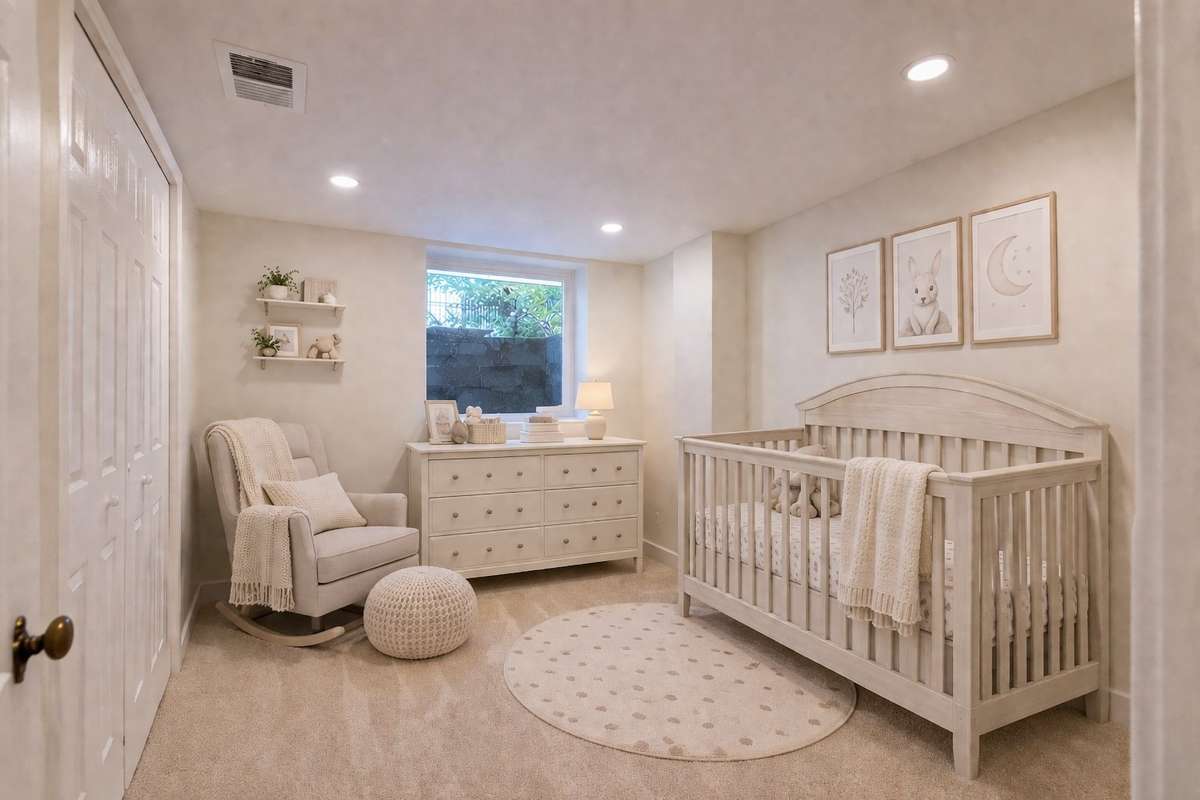 The smallest of the secondary bedrooms, this room is perfect for a nursery, downstairs office, reading room, craft room, play room...
**Ai generated/Virtually staged photo**