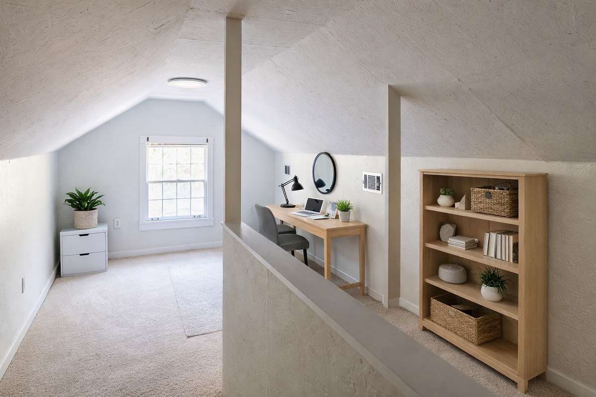 This upstairs could be a good office space or playroom. There is a closet, so it could function as an unofficial bedroom (no bathroom on the same level).