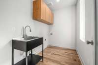 Dedicated laundry room with utility sink.