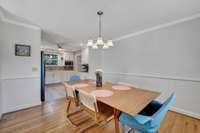 large separate dining room with hardwood floors