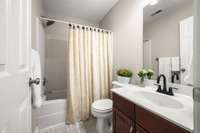 Bedroom 2 and 3 share the hall bath.