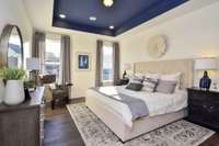 Large owner's bedroom downstairs with included trey ceiling.  Photo not of actual home.