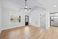 Beautiful front door.  Open to to the kitchen and den