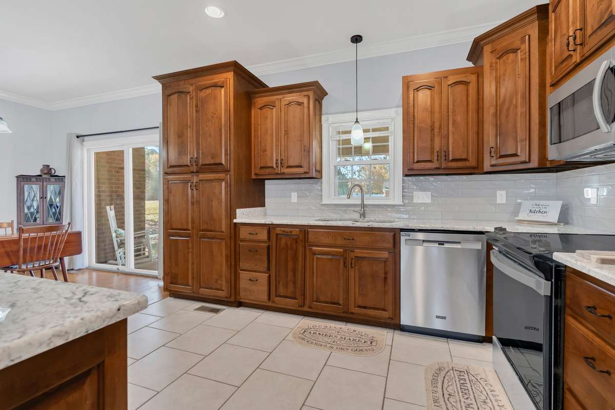Ample counter space for food prep is another amenity of this chef's kitchen.