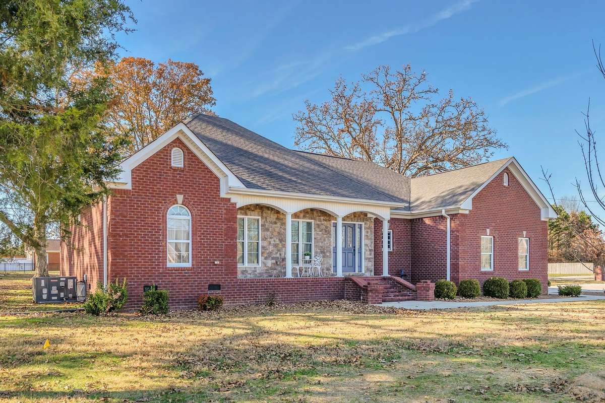 This view of the home highlights the stone accent wall on the front porch.