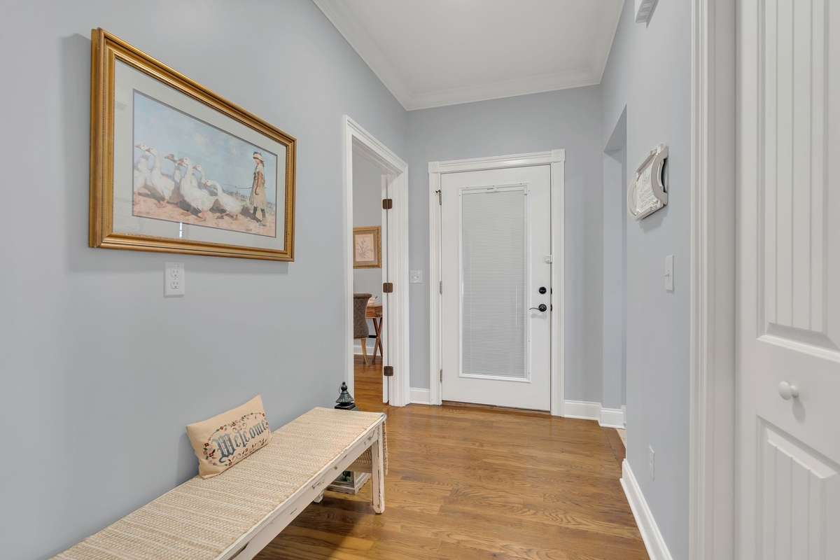 A mud room is conveniently located at the entrance to the garage.