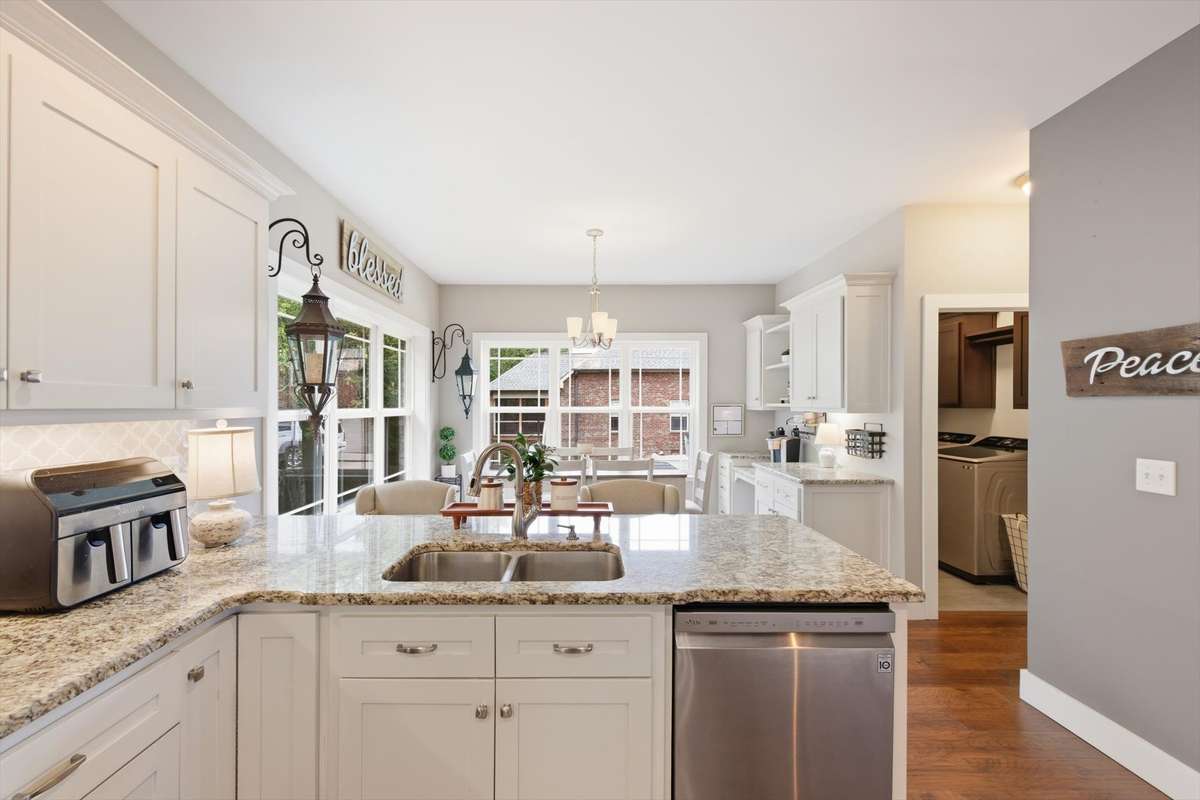 View from kitchen to the breakfast nook area.