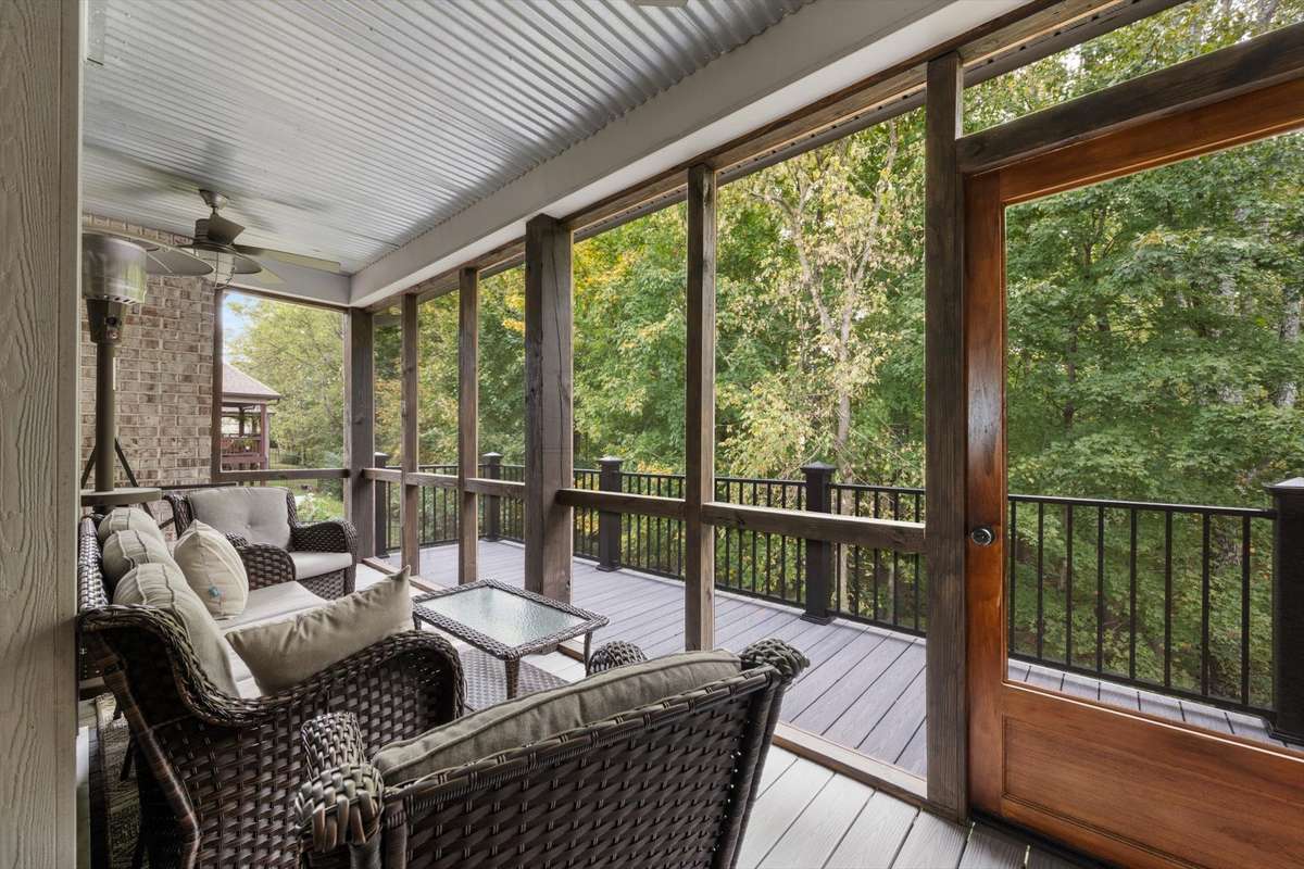 Screened in back deck with plenty of space to entertain or just enjoy a cup of coffee and a book