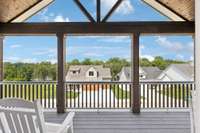 Unwind in style on the west facing upstairs porch, complete with charming shiplap detail. The perfect spot to catch glowing lake sunsets, relax with friends, or enjoy peaceful evenings year round.