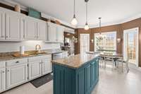 Pendant lighting over the island