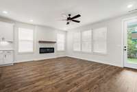 Built-In Electric Fireplace with floating wood mantle