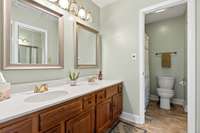 Double vanity in the primary bathroom.