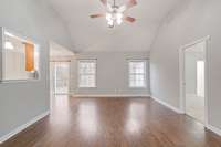 Great Room: soaring ceilings centrally located for a functional, well-designed floor plan