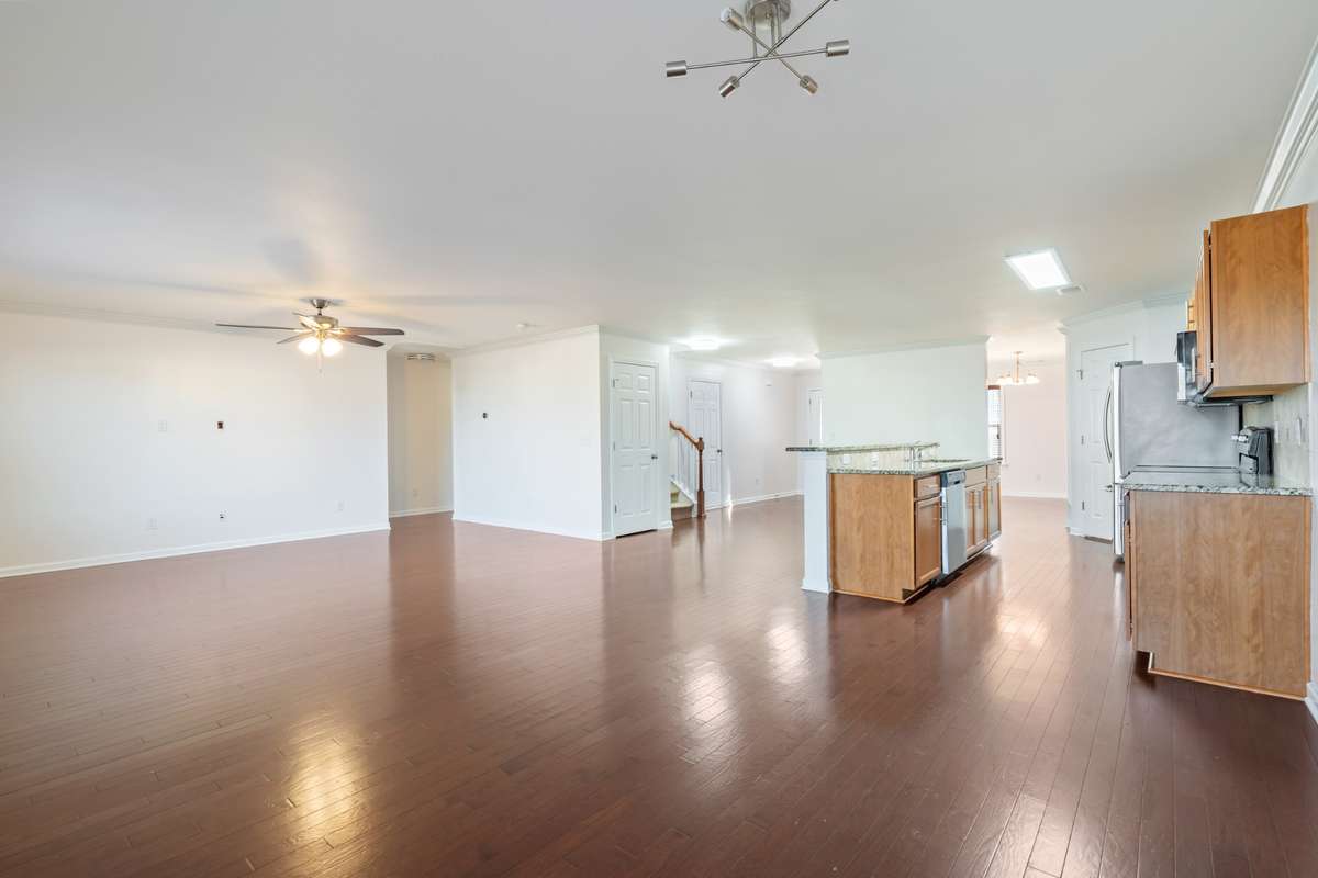 View from eating area into living and kitchen.