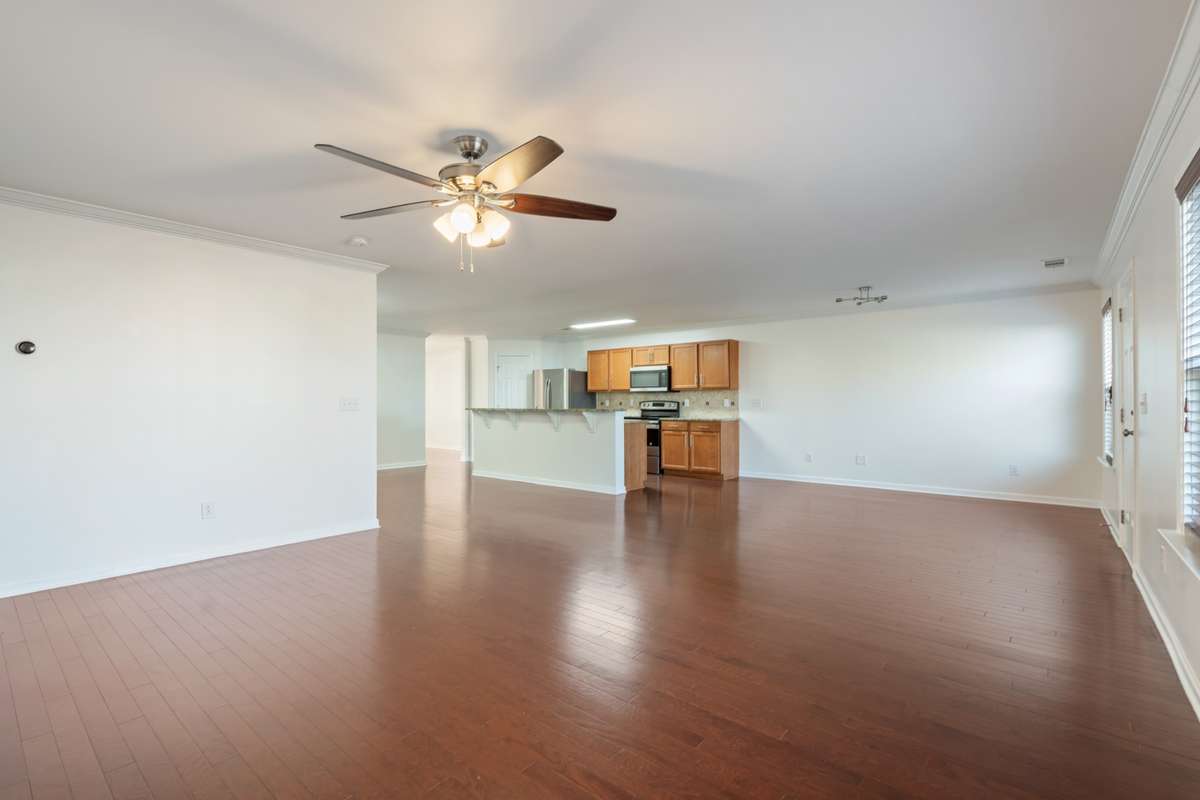 View from living room back to the kitchen. This is a very large space!