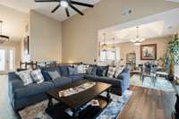 Entertain loved ones in the open-concept great room, complete with vaulted ceilings and cozy gas fireplace.