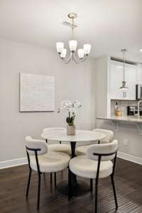 Dining area positioned at the heart of the open-concept main level.